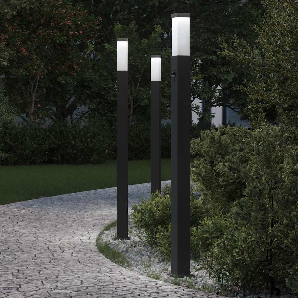 Pollerleuchten mit Sensor 3 Stk. 110 cm Schwarz IP44