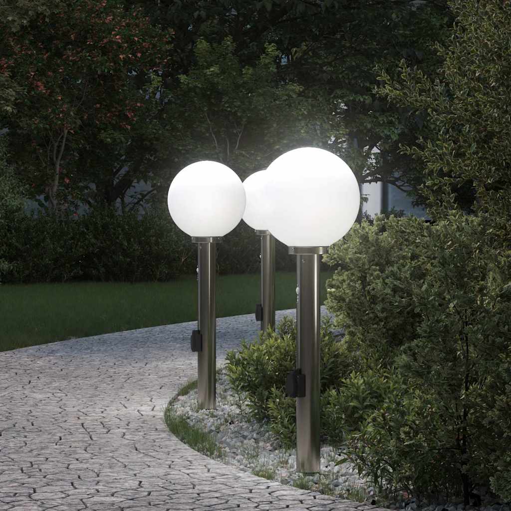 Pollerleuchten mit Sensor&Steckdose 3 Stk. 80 cm Edelstahl IP44