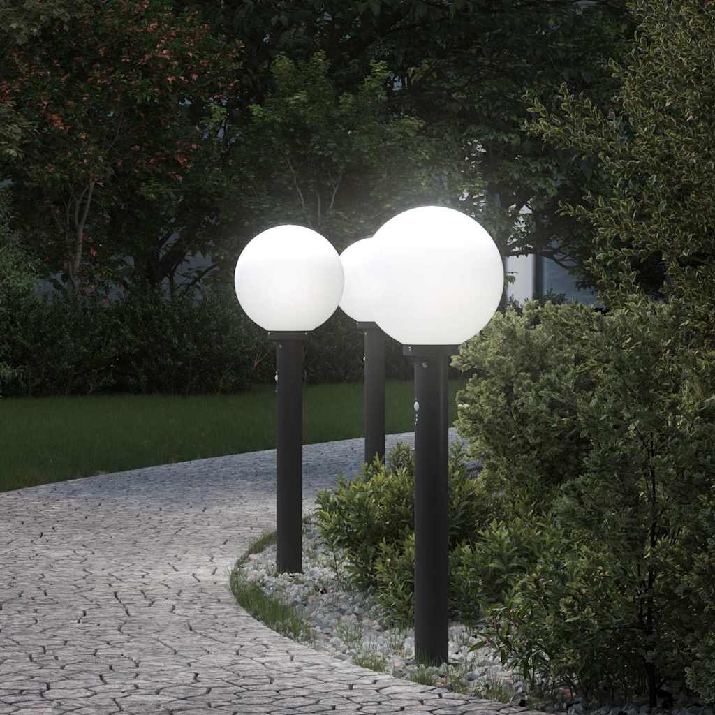 Pollerleuchten mit Sensor 3 Stk. 80 cm Schwarz IP44