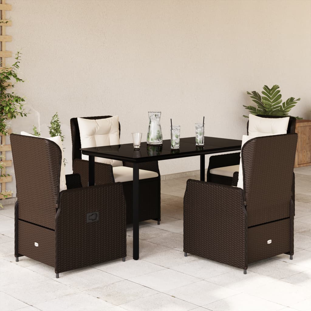 5-tlg. Garten-Essgruppe mit Kissen Braun Poly Rattan
