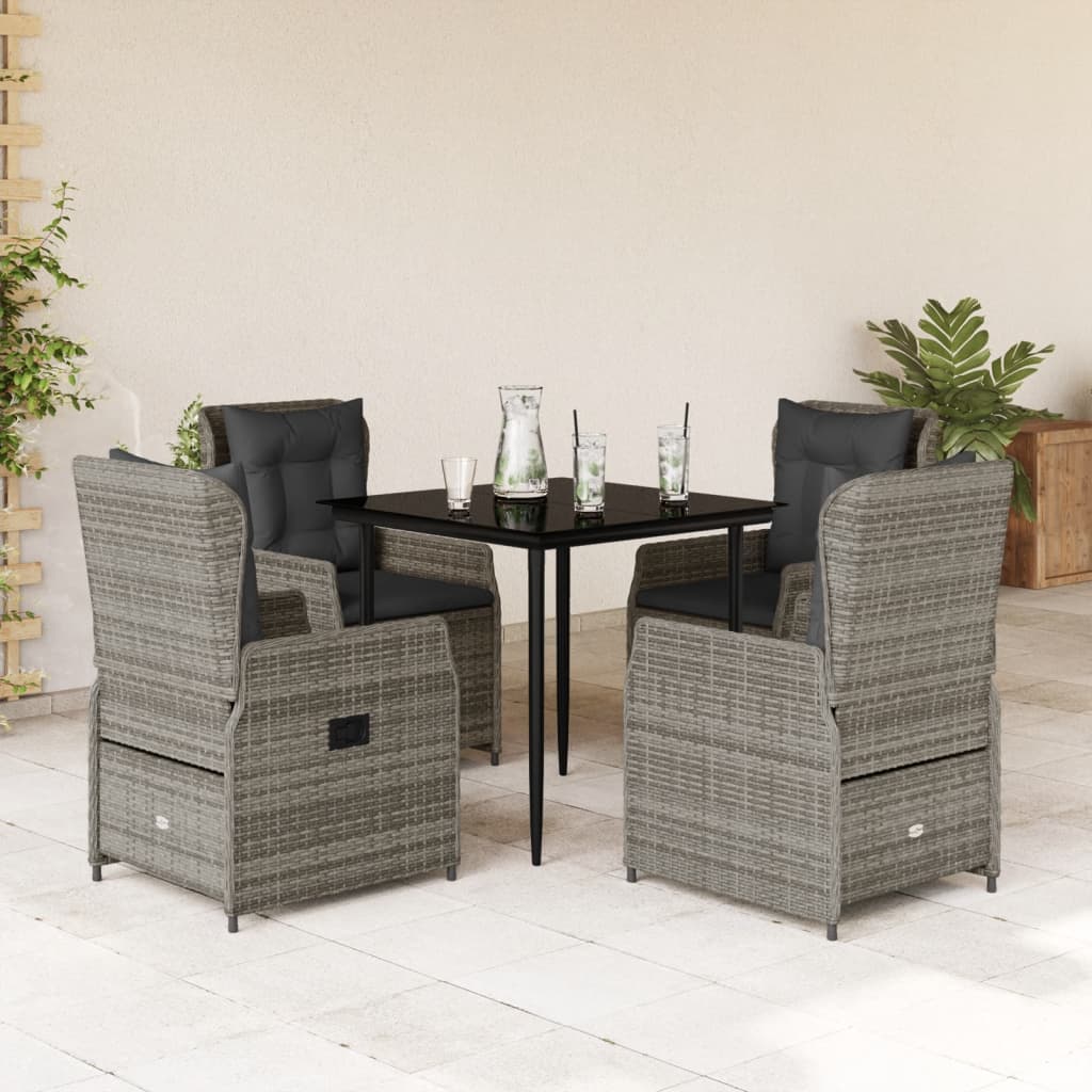 5-tlg. Garten-Essgruppe mit Kissen Grau Poly Rattan