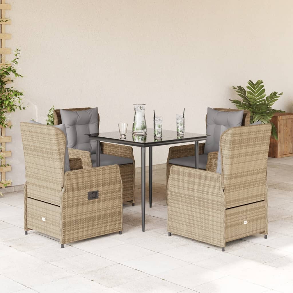 5-tlg. Garten-Essgruppe mit Kissen Beige Poly Rattan