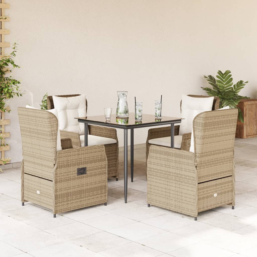5-tlg. Garten-Essgruppe mit Kissen Beige Poly Rattan