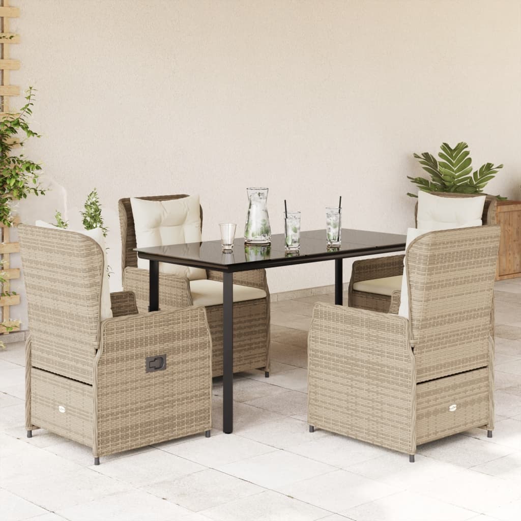 5-tlg. Garten-Essgruppe mit Kissen Beige Poly Rattan