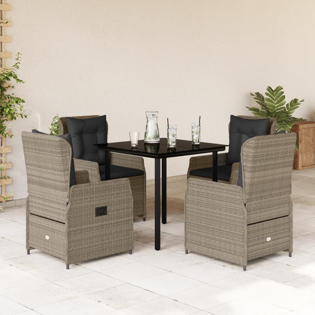 5-tlg. Garten-Essgruppe mit Kissen Hellgrau Poly Rattan