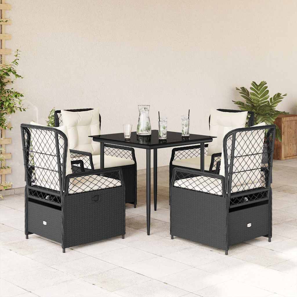 5-tlg. Garten-Essgruppe mit Kissen Schwarz Poly Rattan