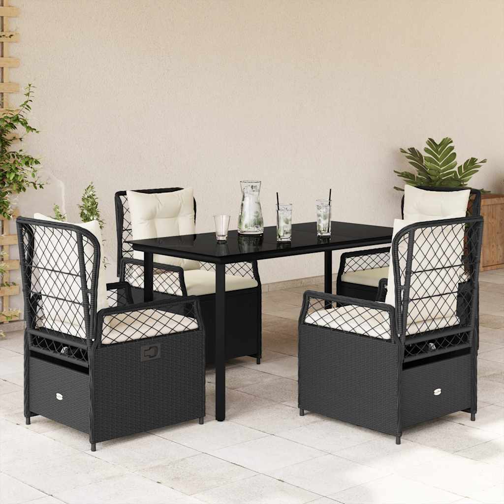 5-tlg. Garten-Essgruppe mit Kissen Schwarz Poly Rattan