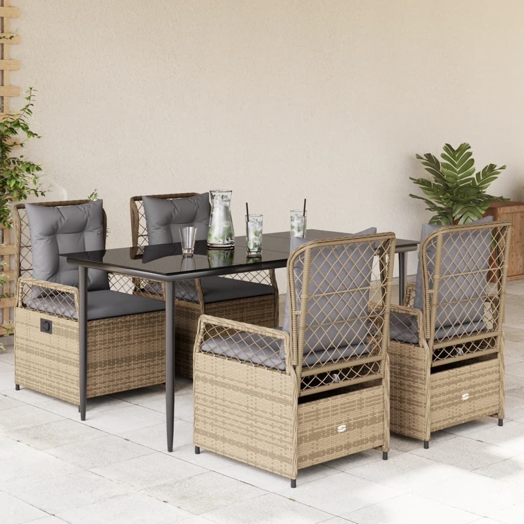 5-tlg. Garten-Essgruppe mit Kissen Beige Poly Rattan