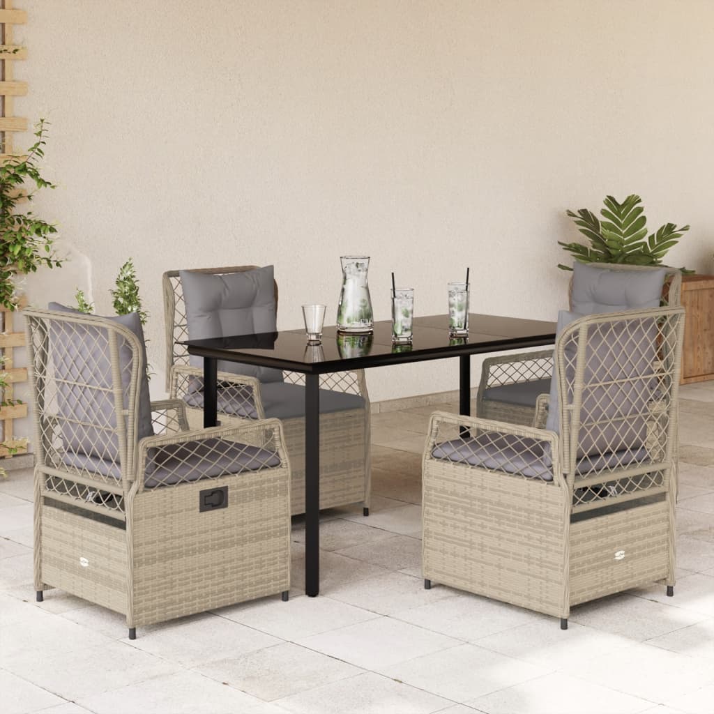 5-tlg. Garten-Essgruppe mit Kissen Beige Poly Rattan