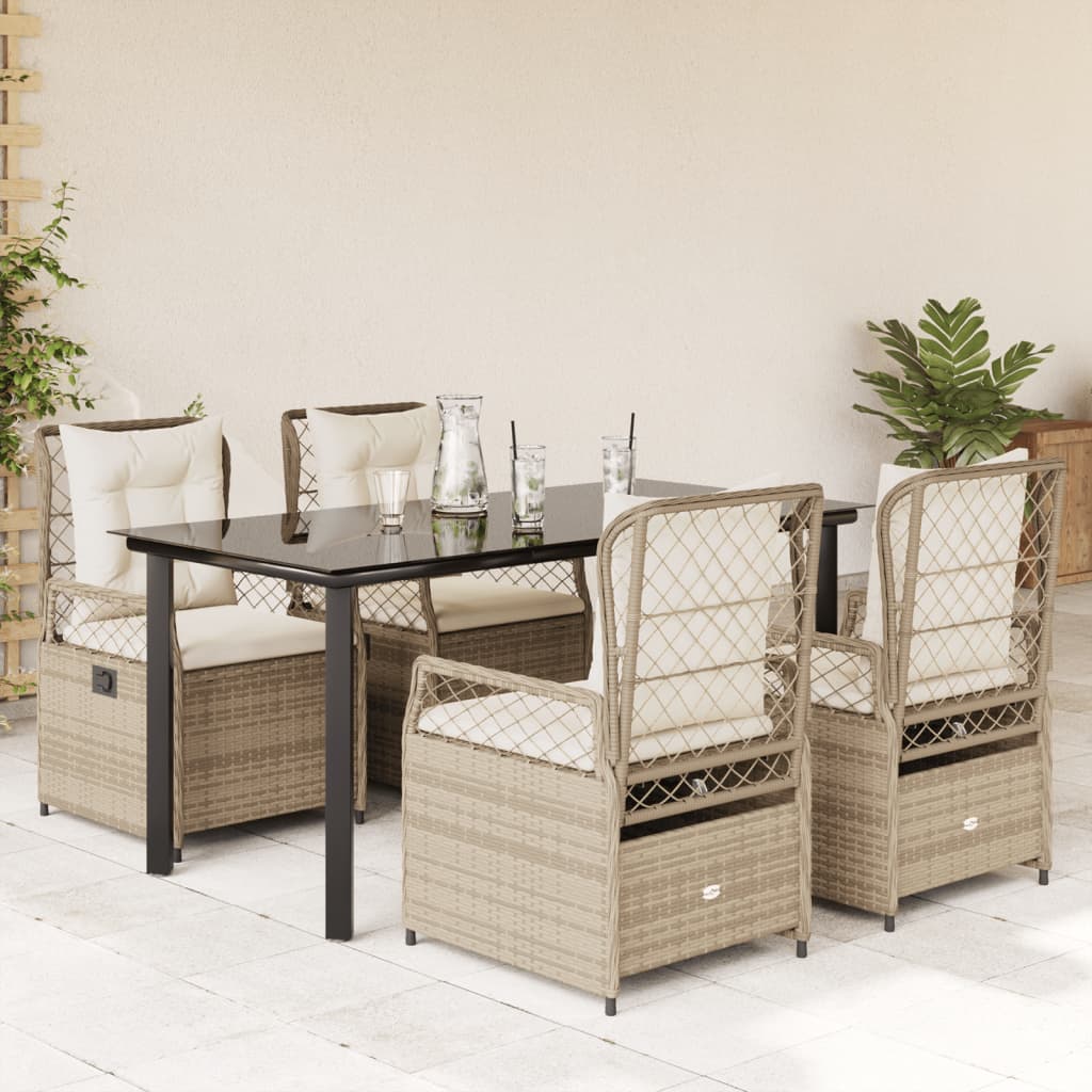 5-tlg. Garten-Essgruppe mit Kissen Beige Poly Rattan