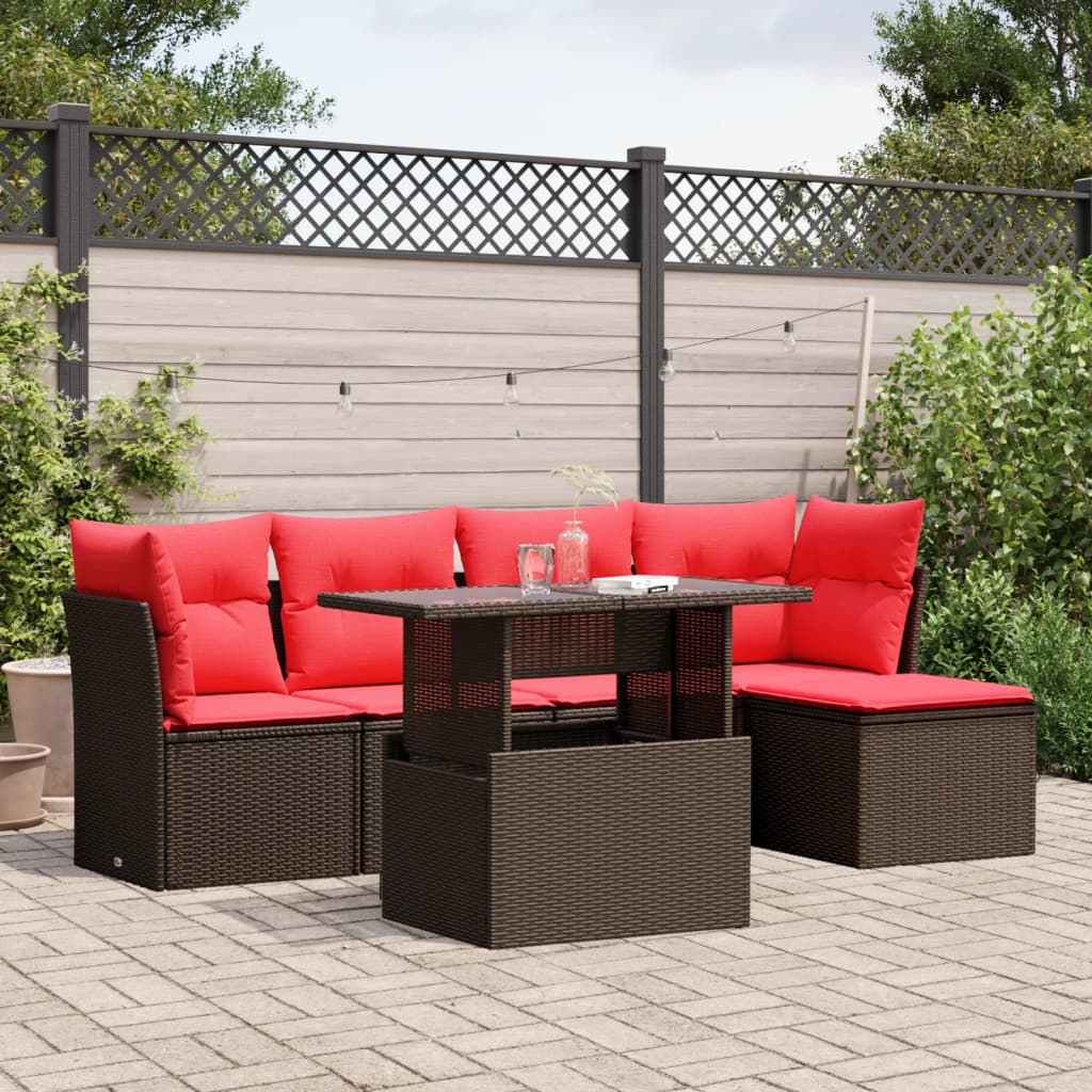 6-teiliges Gartensofa-Set mit Kissen, braun, Polyrattan