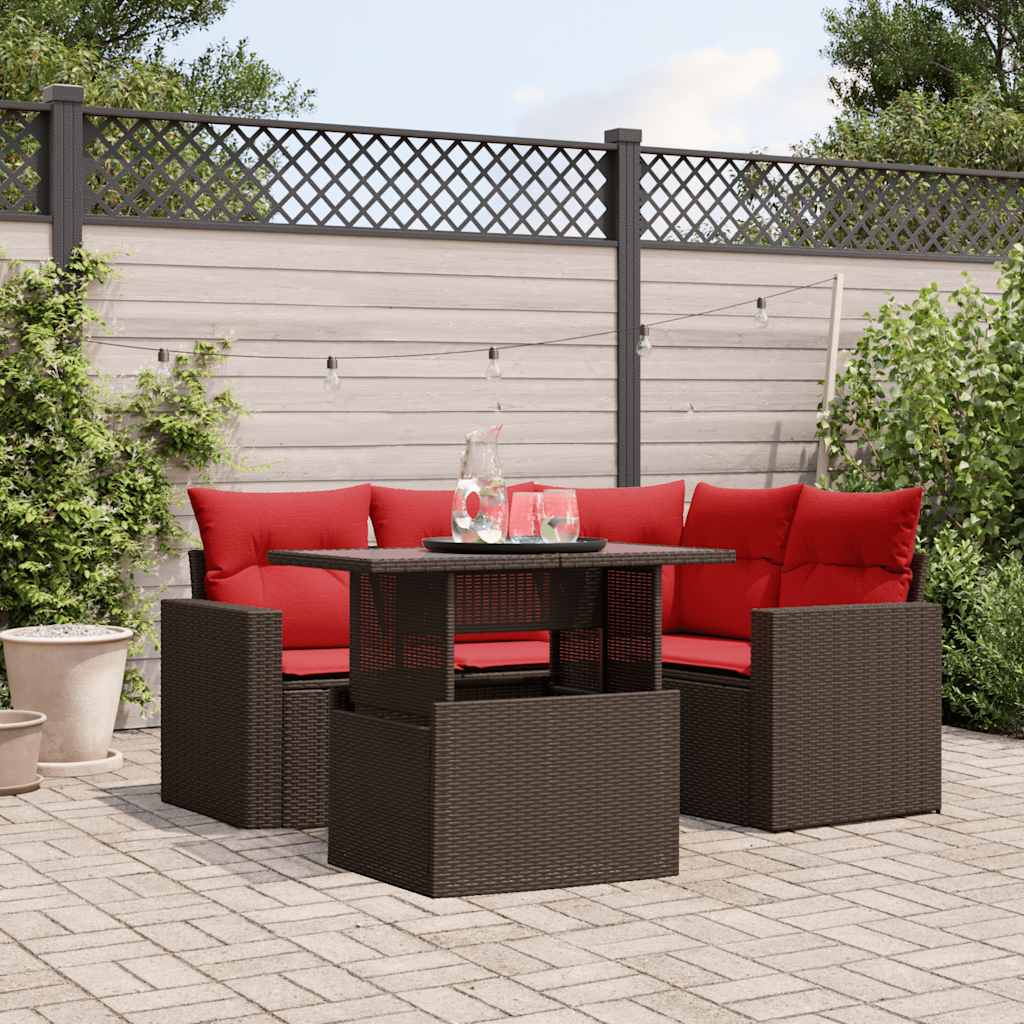 5-teiliges Gartensofa-Set mit Kissen, braun, Polyrattan