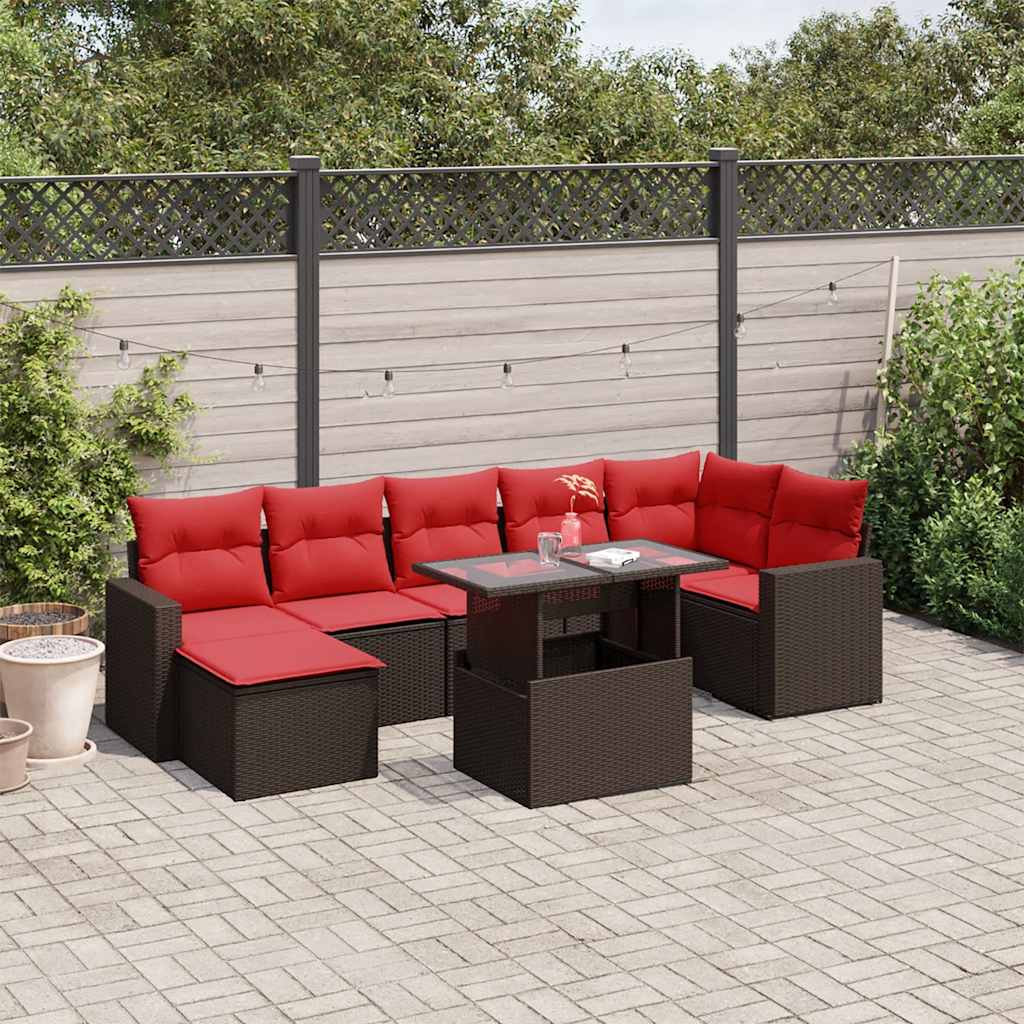 8-teiliges Gartensofa-Set mit Kissen, braun, Polyrattan