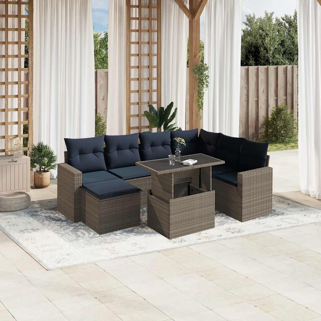 8-teiliges Gartensofa-Set mit Kissen, grau, Polyrattan