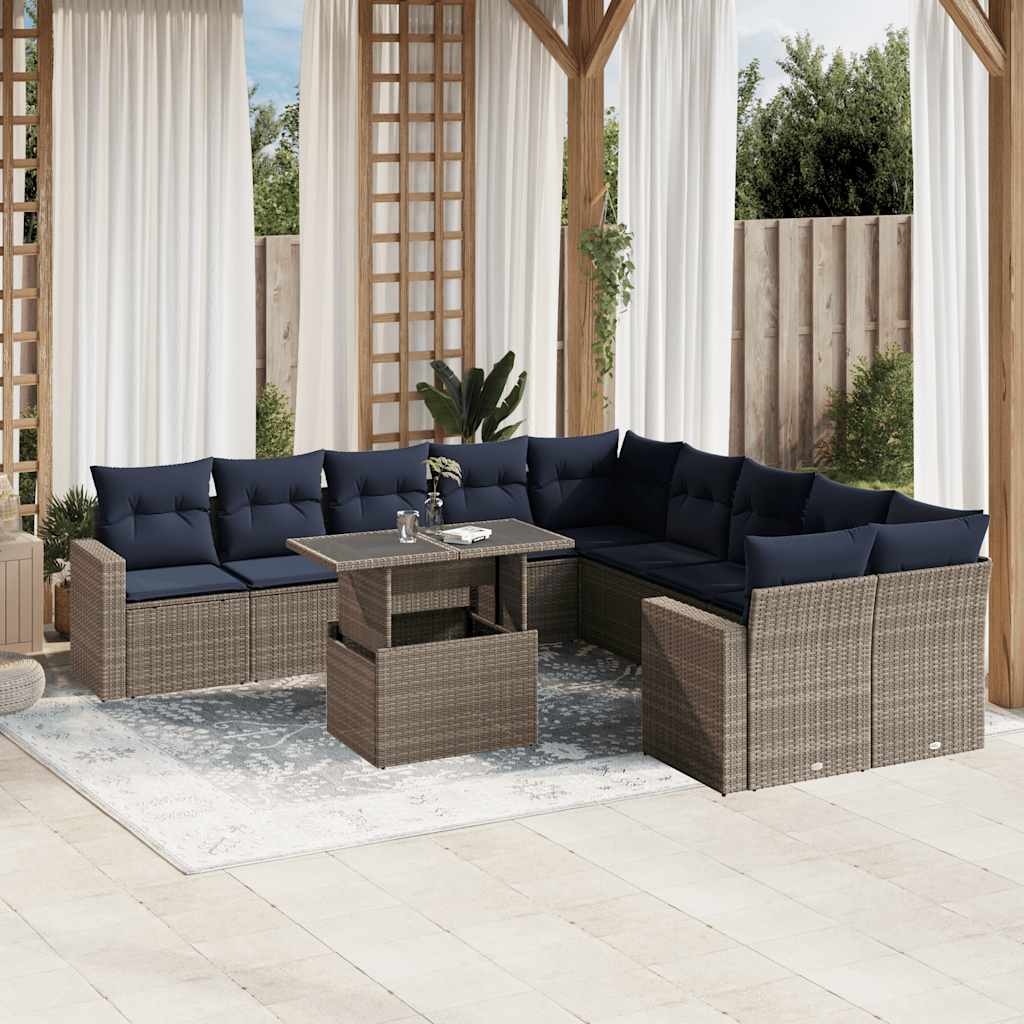 11-teiliges Gartensofa-Set mit Kissen, grau, Polyrattan