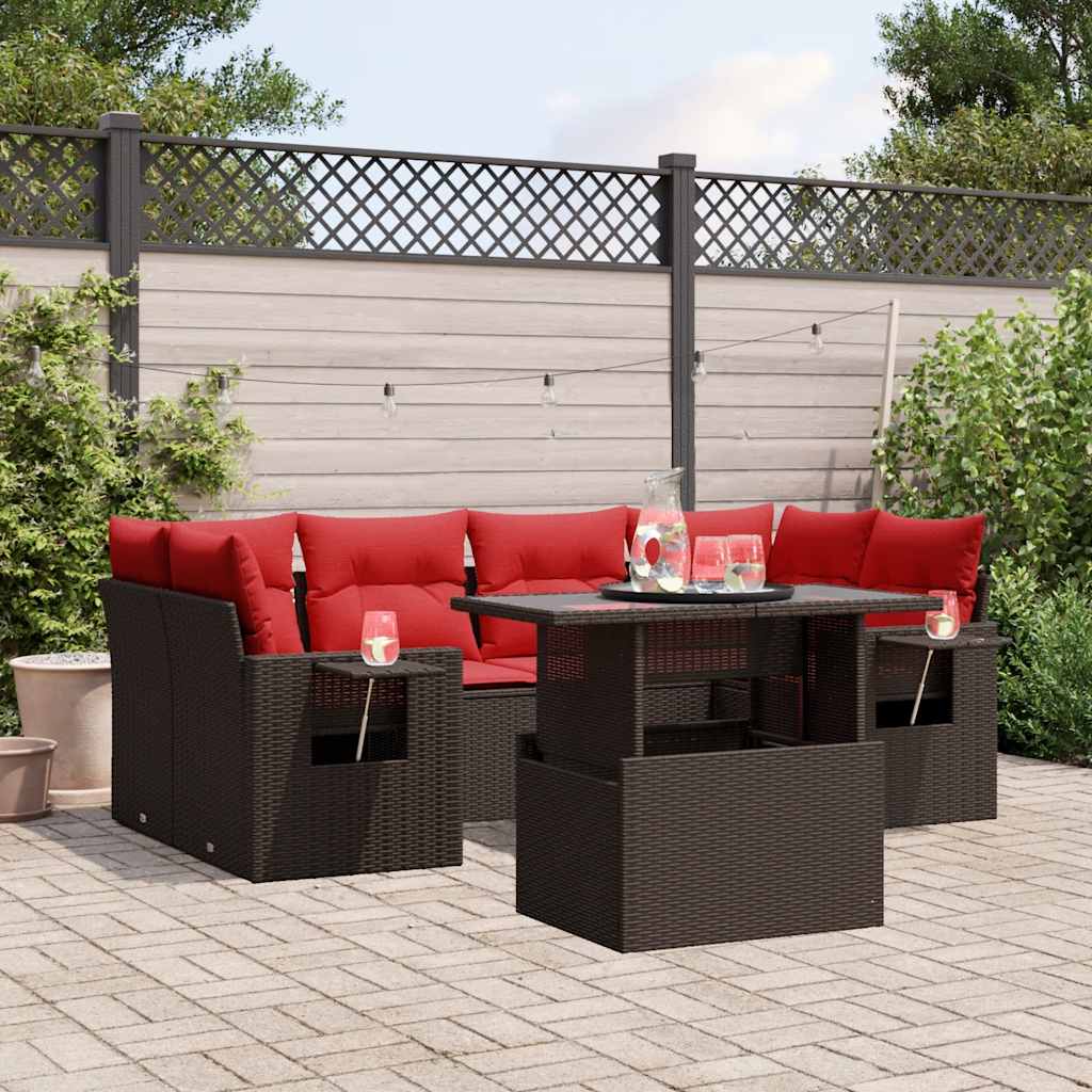 7-teiliges Gartensofa-Set mit Kissen, braun, Polyrattan