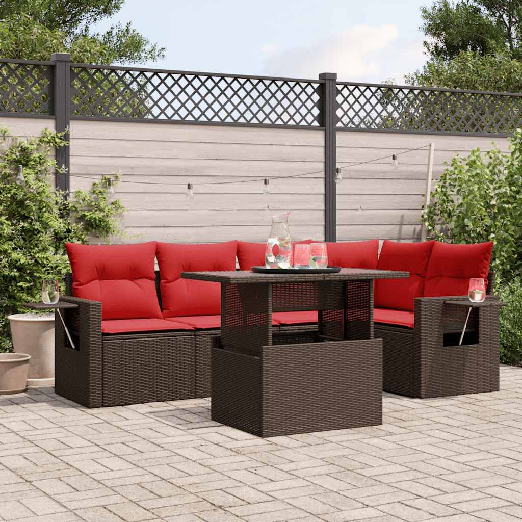 6-teiliges Gartensofa-Set mit Kissen, braun, Polyrattan