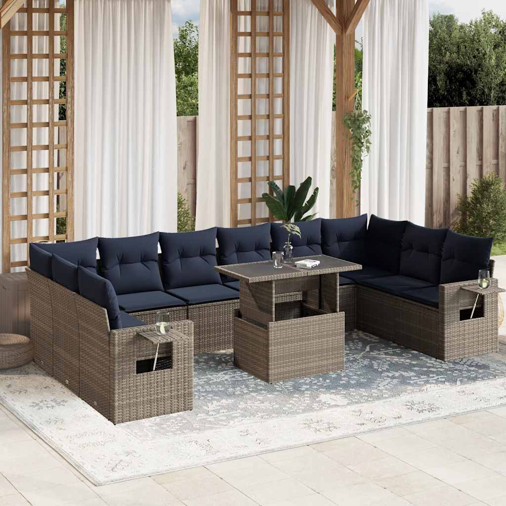 11-teiliges Gartensofa-Set mit Kissen, grau, Polyrattan