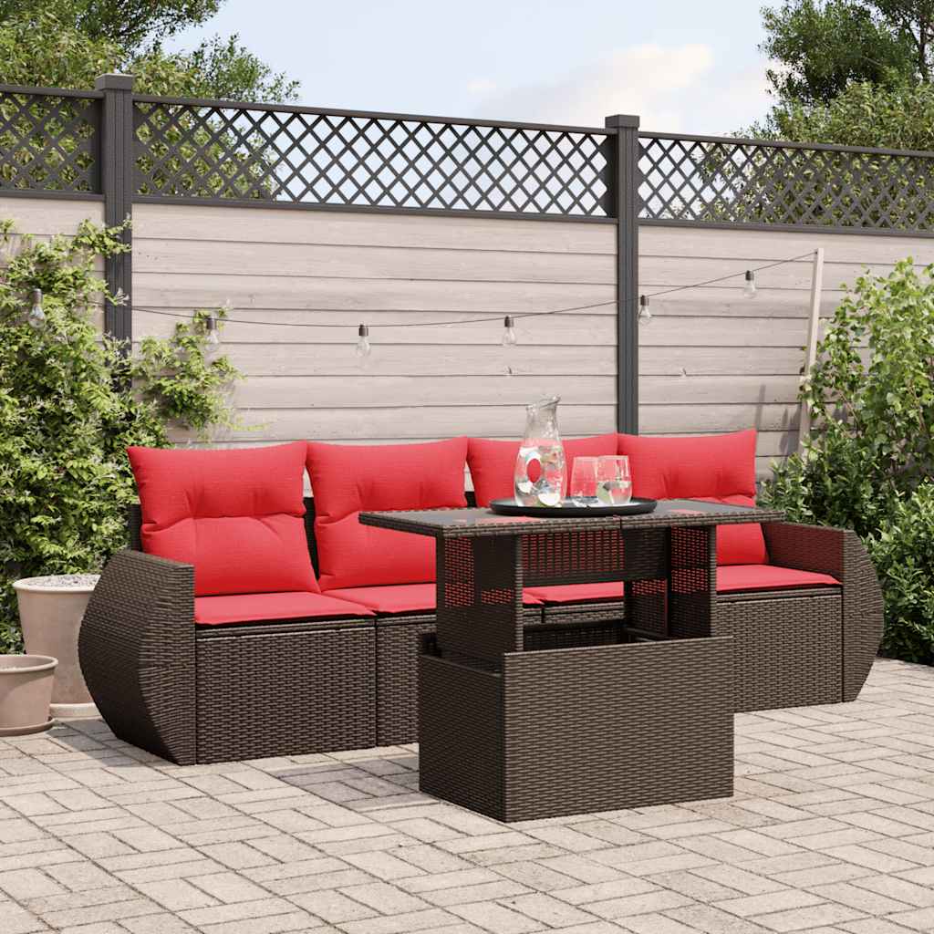 5-teiliges Gartensofa-Set mit Kissen, braun, Polyrattan