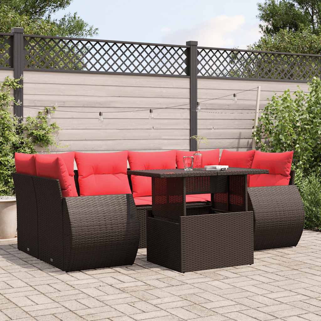 7-teiliges Gartensofa-Set mit Kissen, braun, Polyrattan