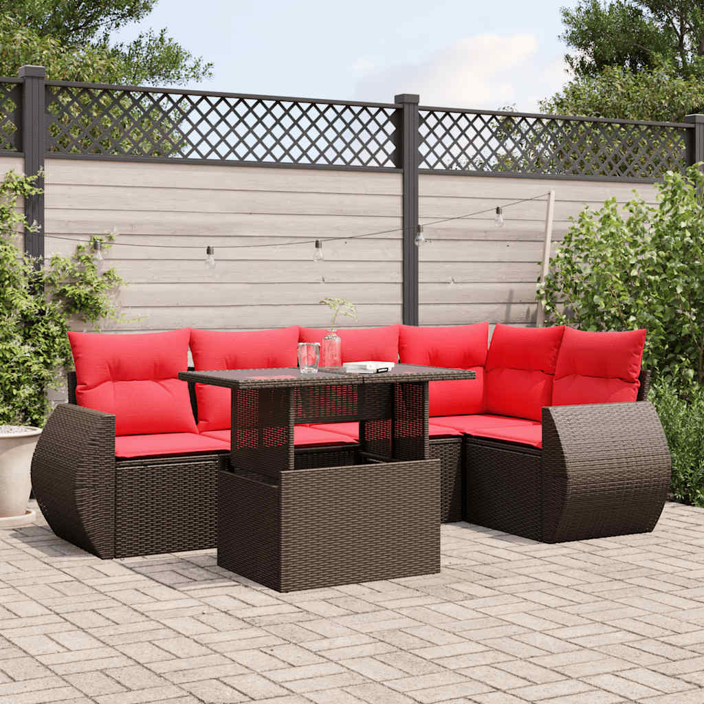 6-teiliges Gartensofa-Set mit Kissen, braun, Polyrattan