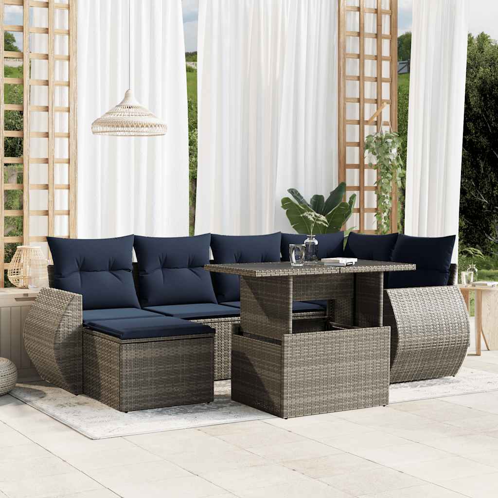 7-teiliges Gartensofa-Set mit Kissen, grau, Polyrattan
