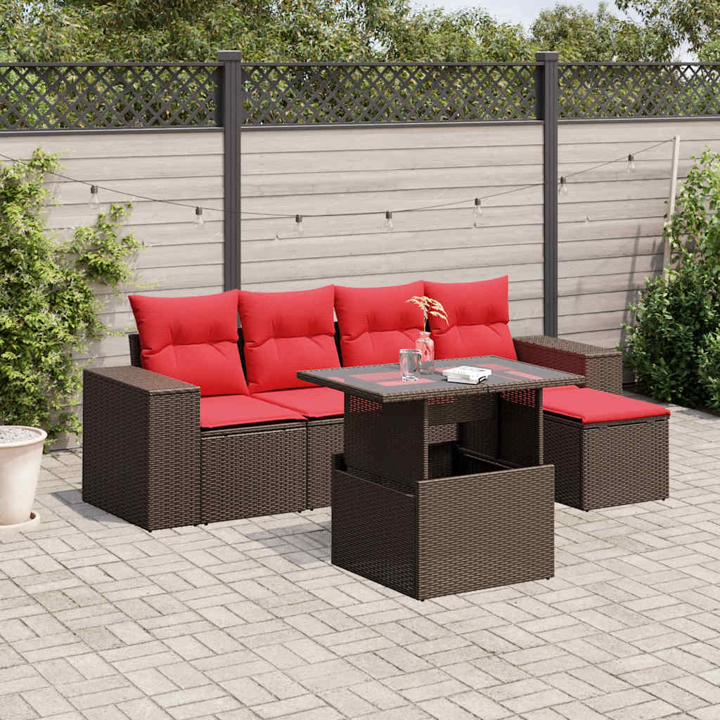 6-teiliges Gartensofa-Set mit Kissen, braun, Polyrattan
