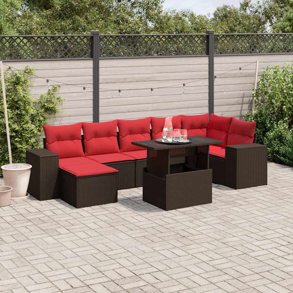 8-teiliges Gartensofa-Set mit Kissen, braun, Polyrattan