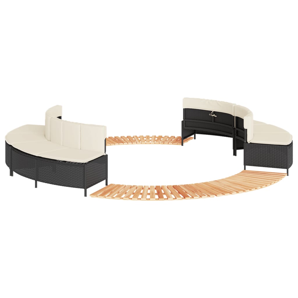 Whirlpool-Umrandung Schwarz Poly-Rattan und Massivholz Akazie