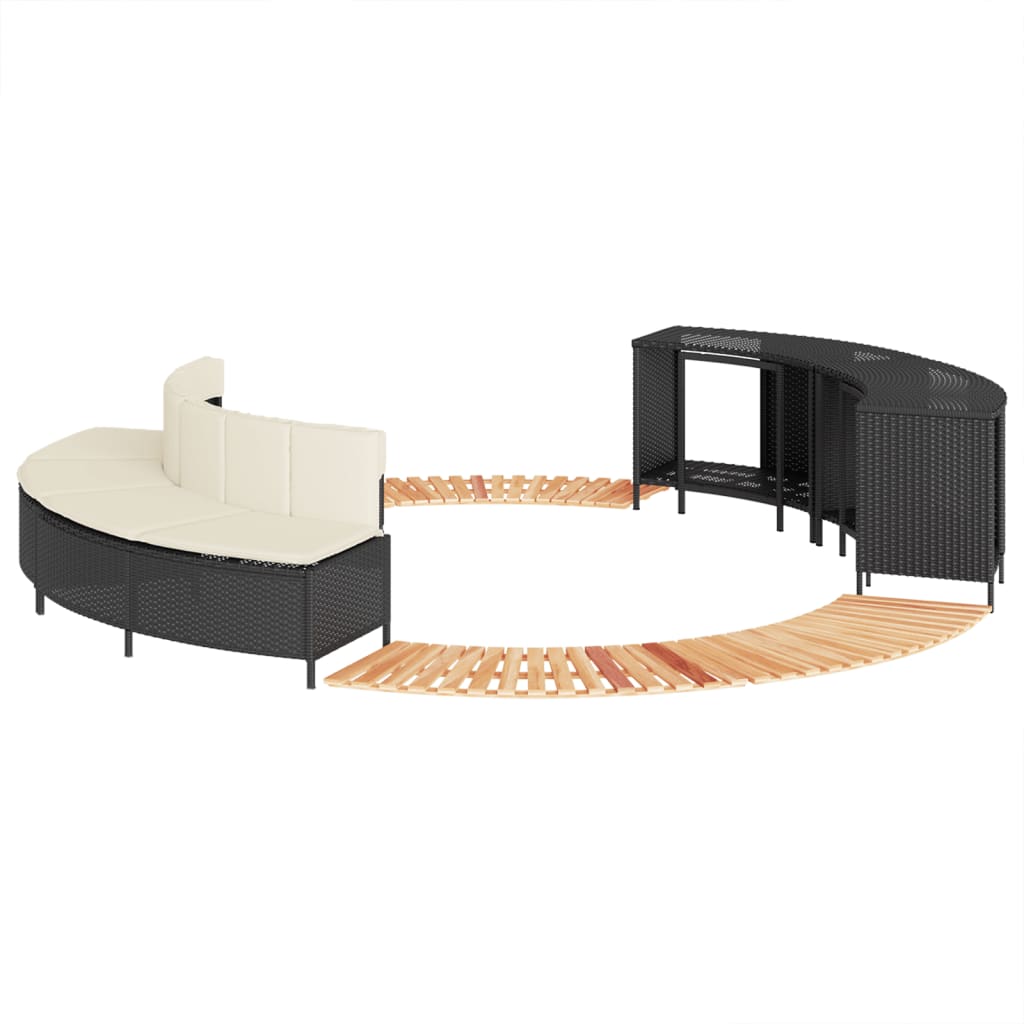 Whirlpool-Umrandung Schwarz Poly-Rattan und Massivholz Akazie