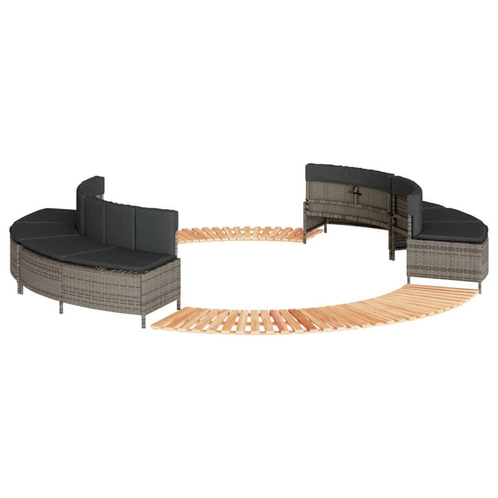Whirlpool-Umrandung Grau Poly Rattan und Massivholz Akazie