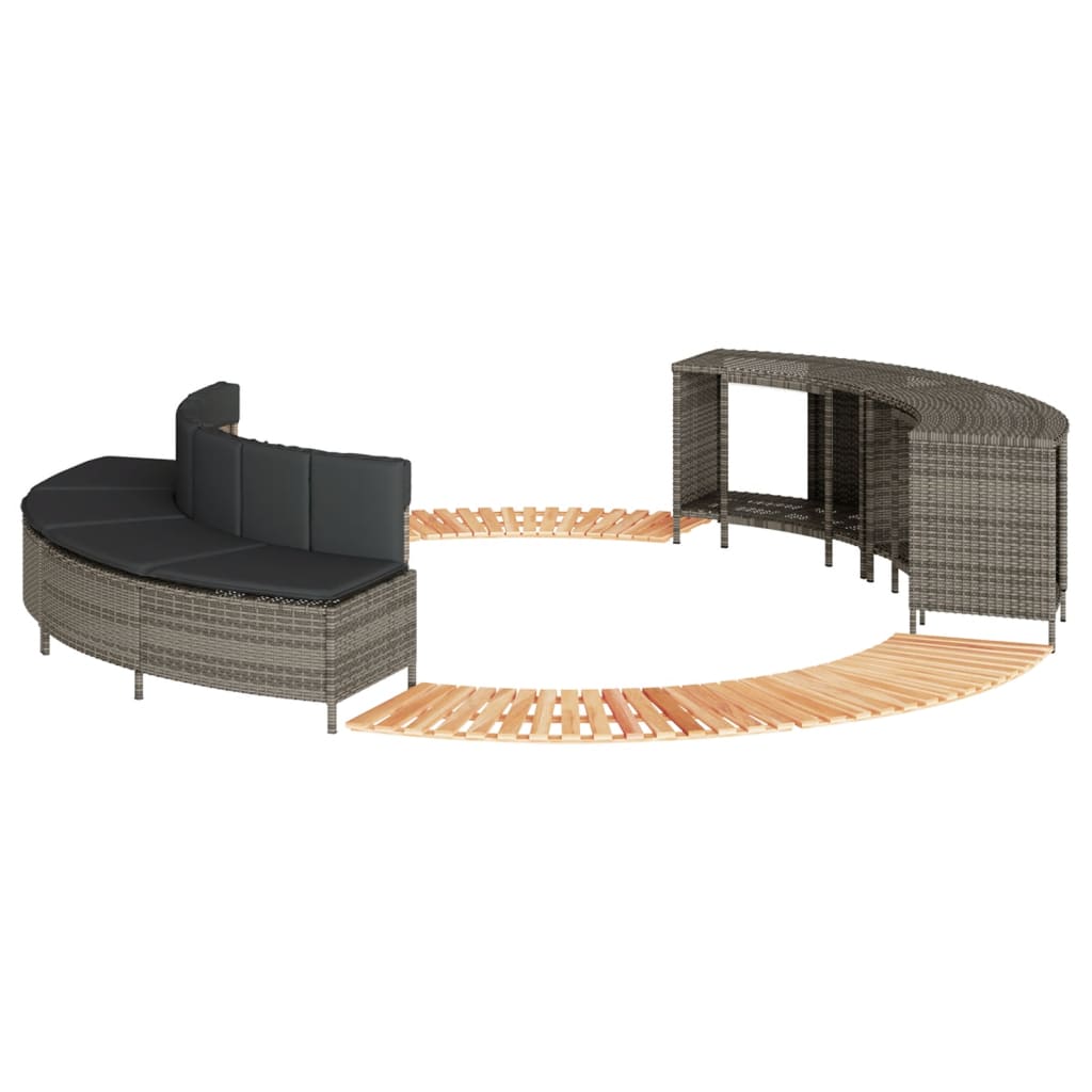 Whirlpool-Umrandung Grau Poly Rattan und Massivholz Akazie