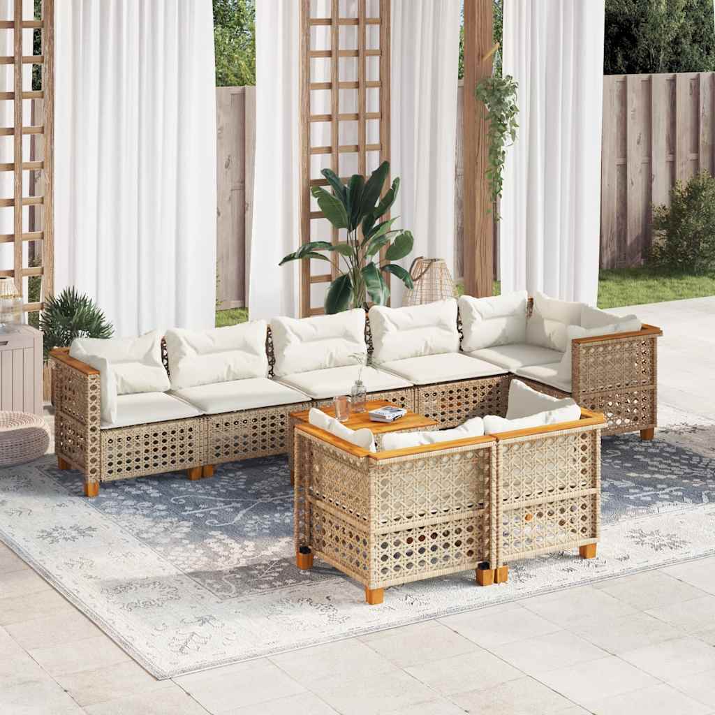 9-tlg. Garten-Sofagarnitur mit Kissen Beige Poly Rattan