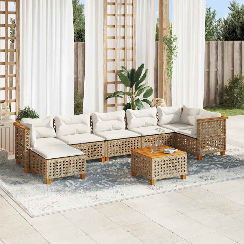 8-tlg. Garten-Sofagarnitur mit Kissen Beige Poly Rattan