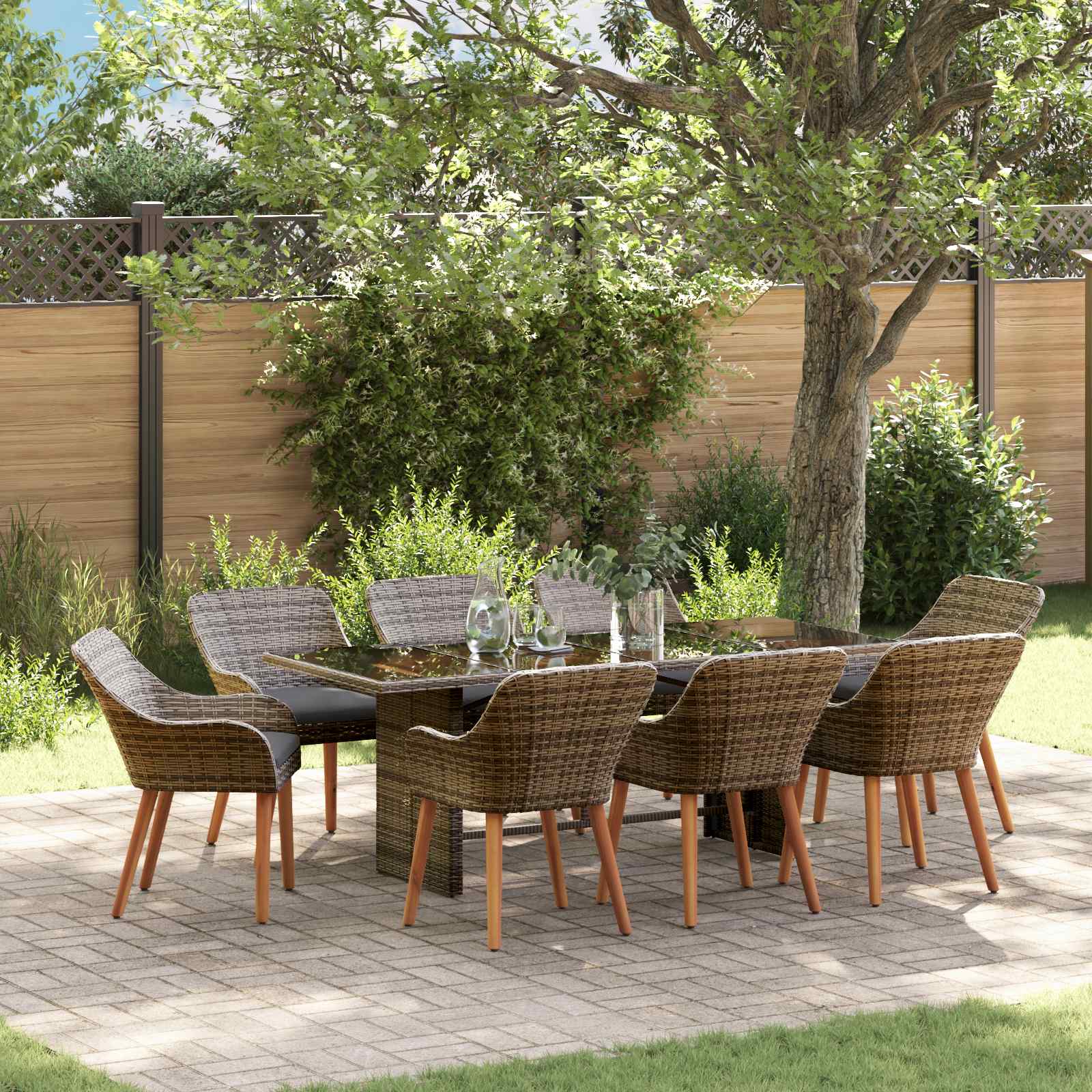 Garten Essgruppe 9 stk. Grau Poly-Rattan