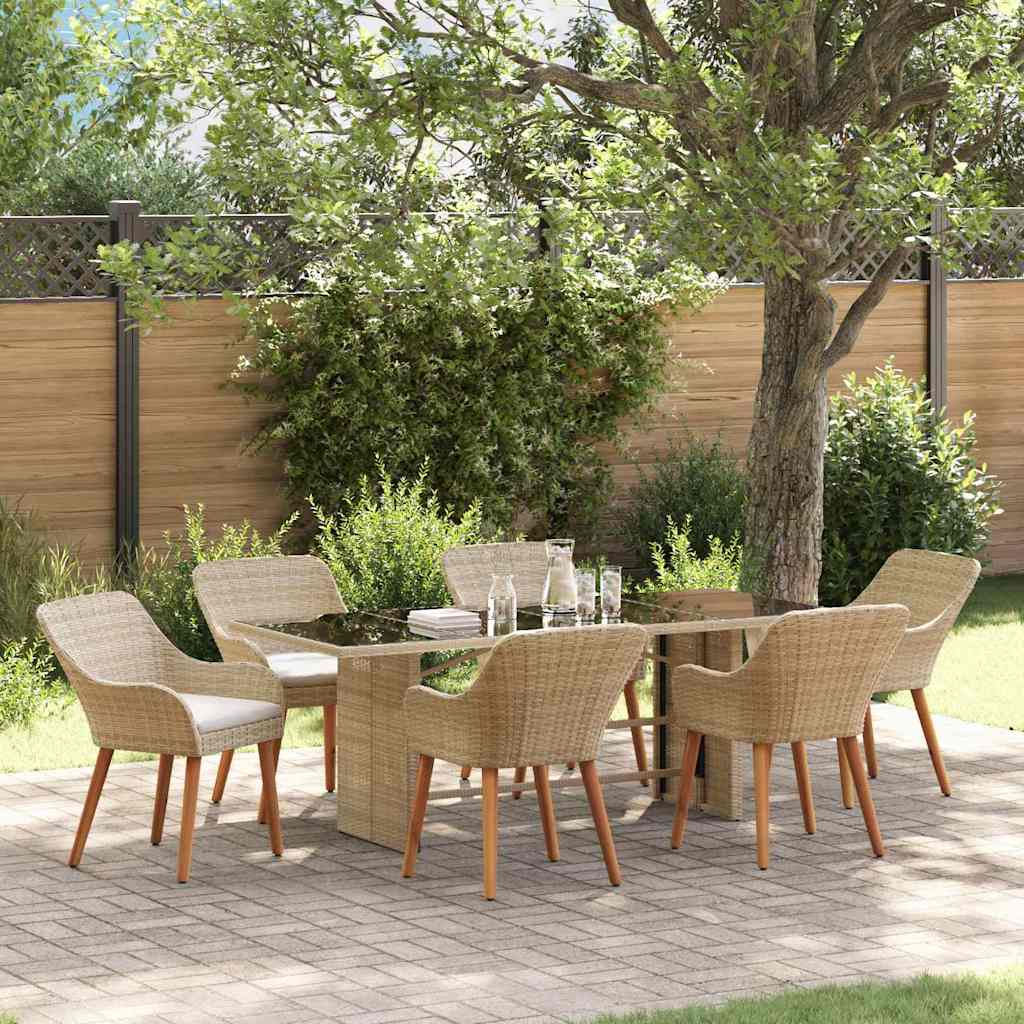 Garten Essgruppe 7 stk. Beige Poly-Rattan