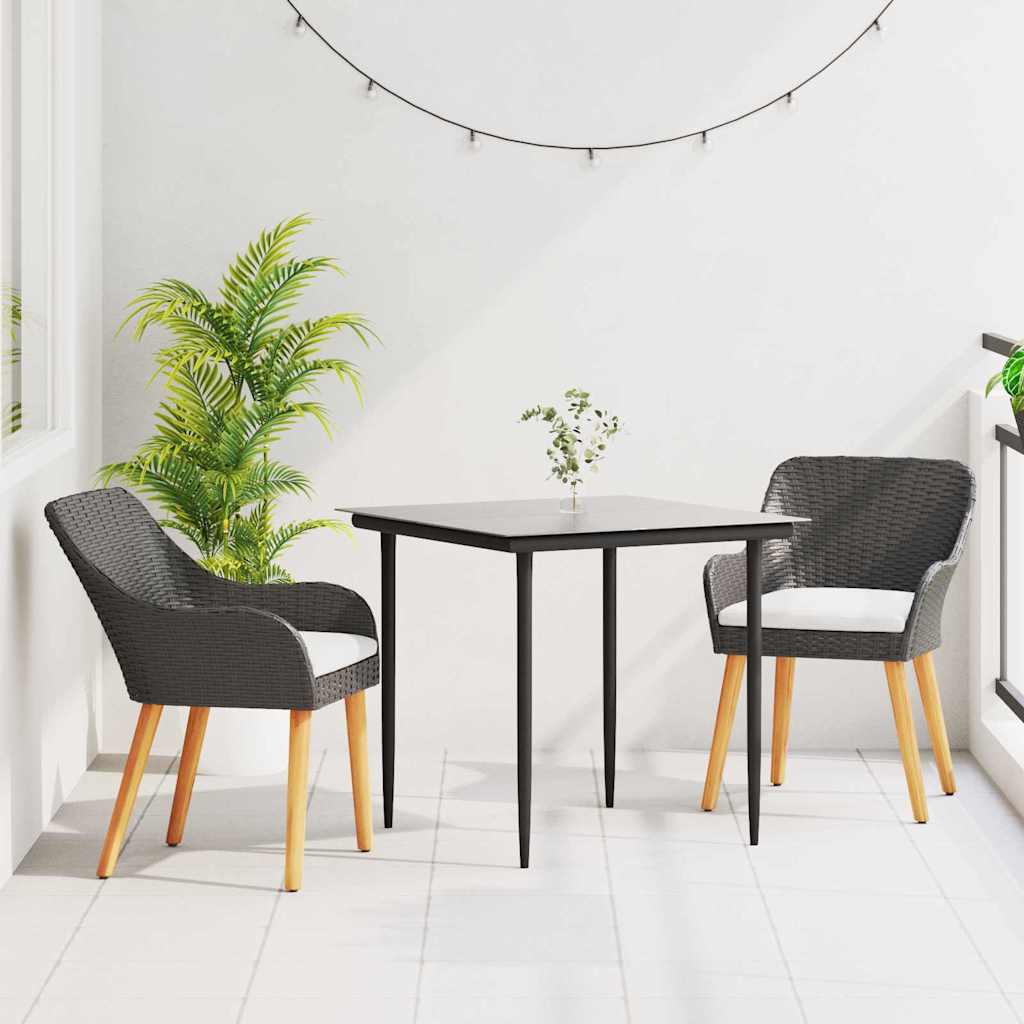 Garten Essgruppe 3 stk. Schwarz Poly-Rattan