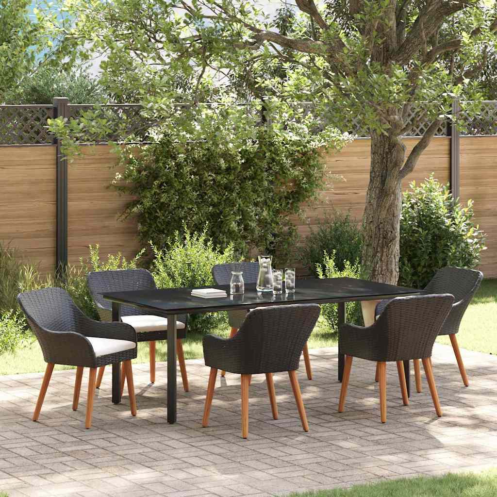 Garten Essgruppe 7 stk. Schwarz Poly-Rattan