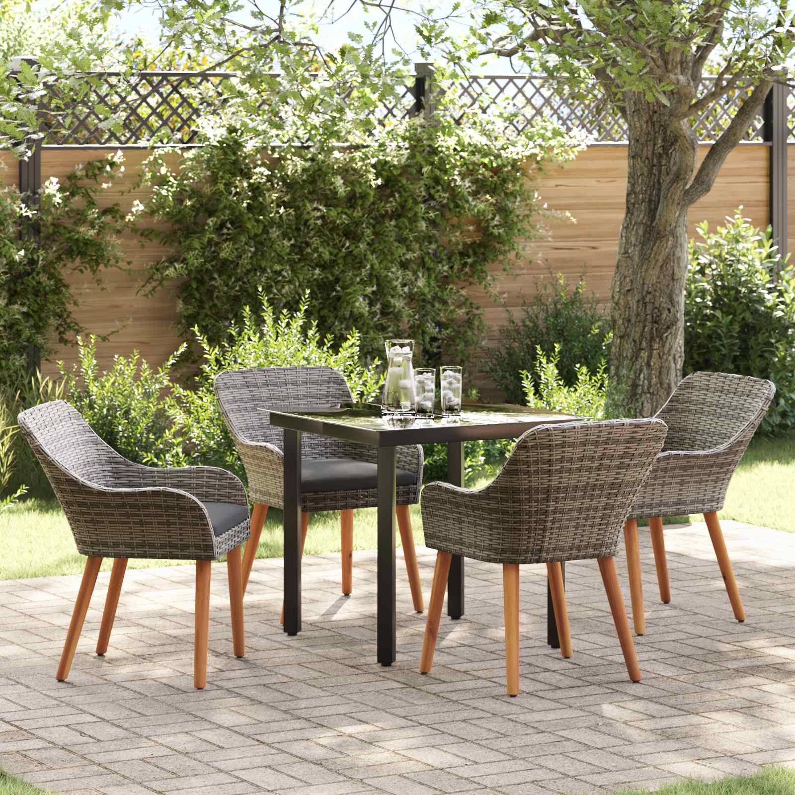 Garten Essgruppe 5 stk. Grau Poly-Rattan