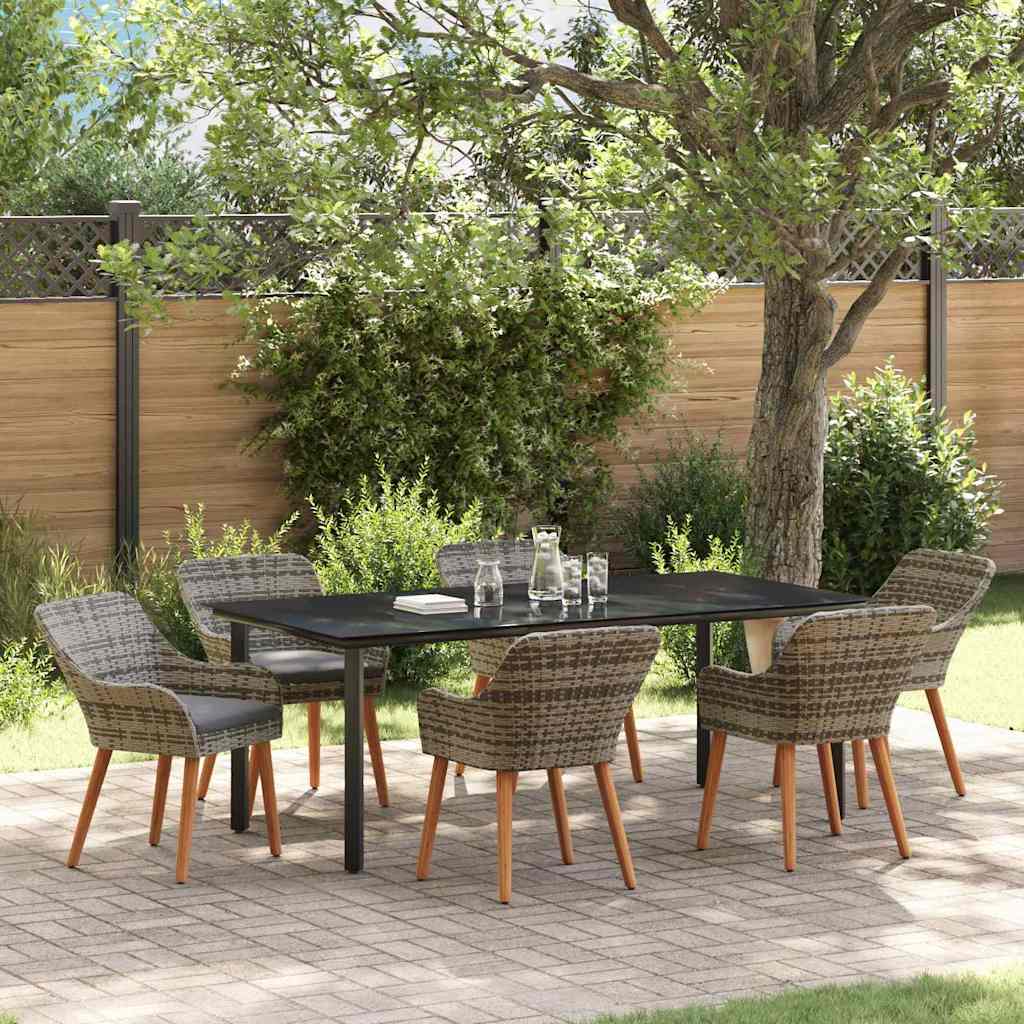 Garten Essgruppe 7 stk. Grau Poly-Rattan