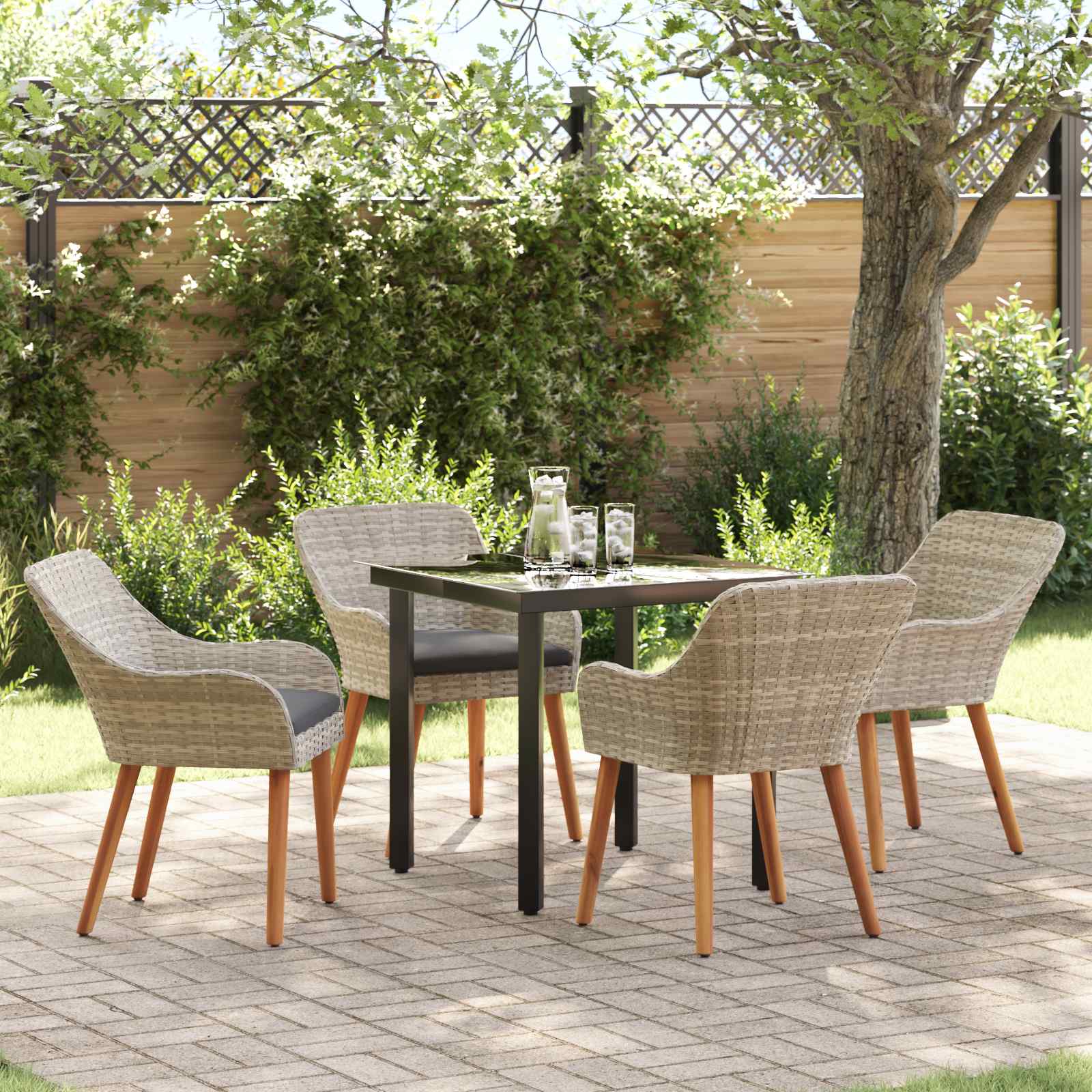 Garten Essgruppe 5 stk. Hellgrau Poly-Rattan