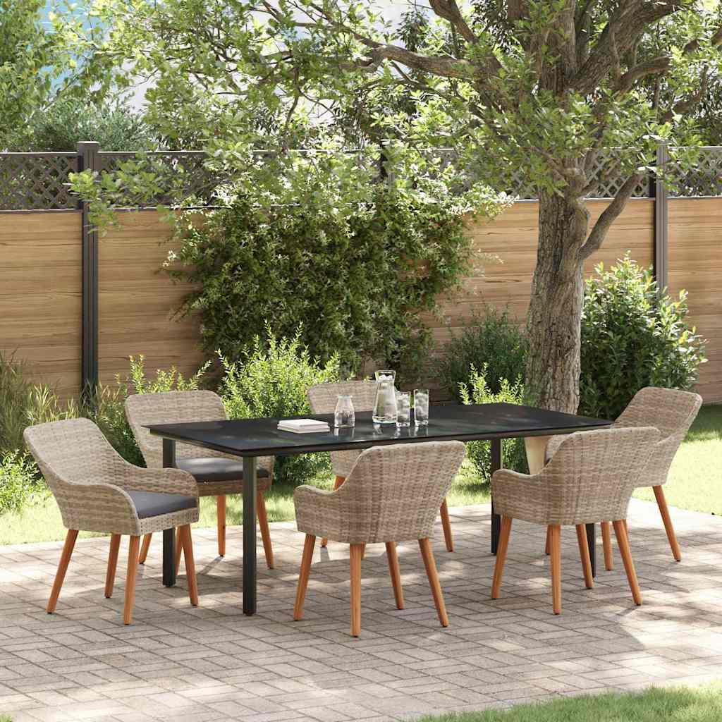 Garten Essgruppe 7 stk. Hellgrau Poly-Rattan