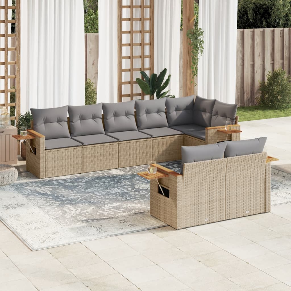 8-tlg. Garten-Sofagarnitur mit Kissen Beige Poly Rattan