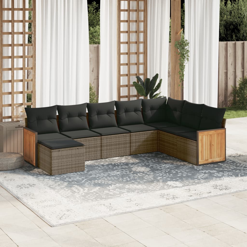 8-tlg. Garten-Sofagarnitur mit Kissen Grau Poly Rattan