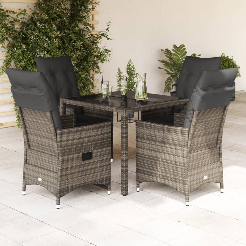 5-tlg. Garten-Essgruppe mit Kissen Grau Poly Rattan