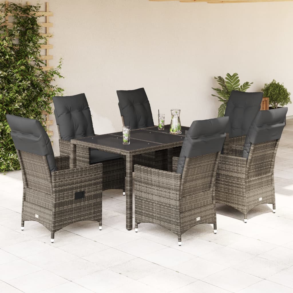 7-tlg. Garten-Essgruppe mit Kissen Grau Poly Rattan