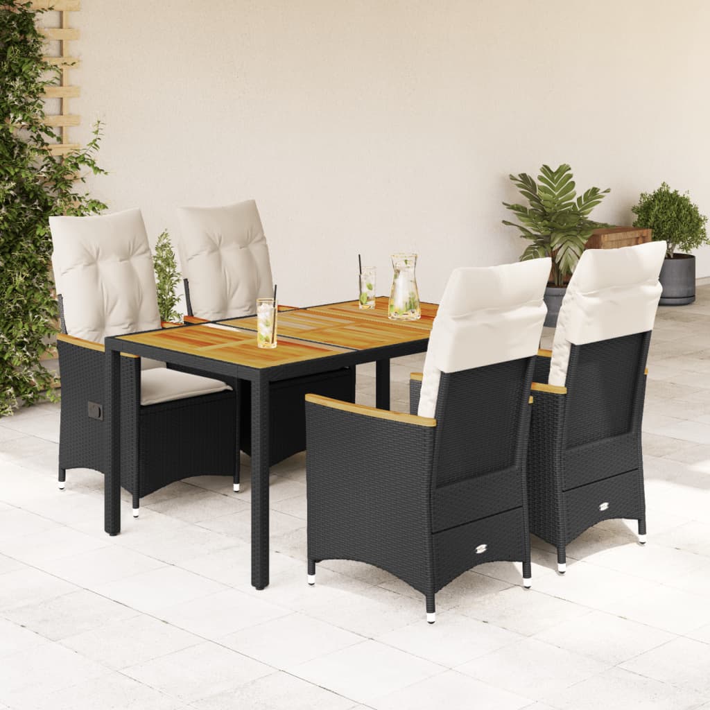 5-tlg. Garten-Essgruppe mit Kissen Schwarz Poly Rattan