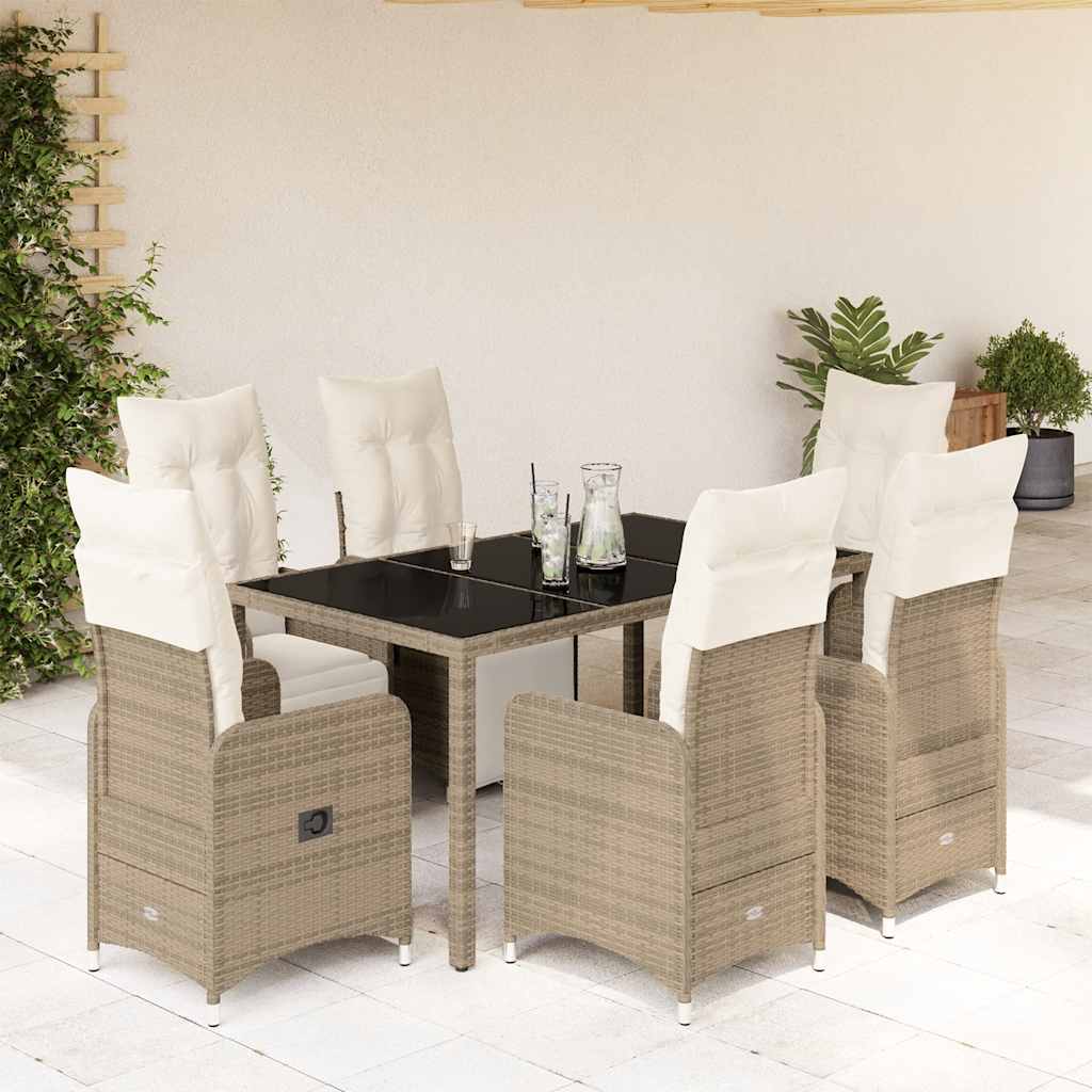7-tlg. Garten-Bistro-Set mit Kissen Braun Poly Rattan