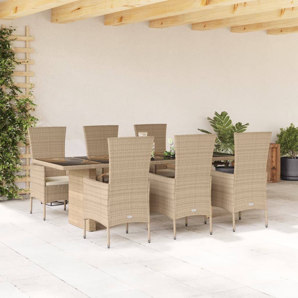 7-tlg. Garten-Essgruppe mit Kissen Beige Poly Rattan