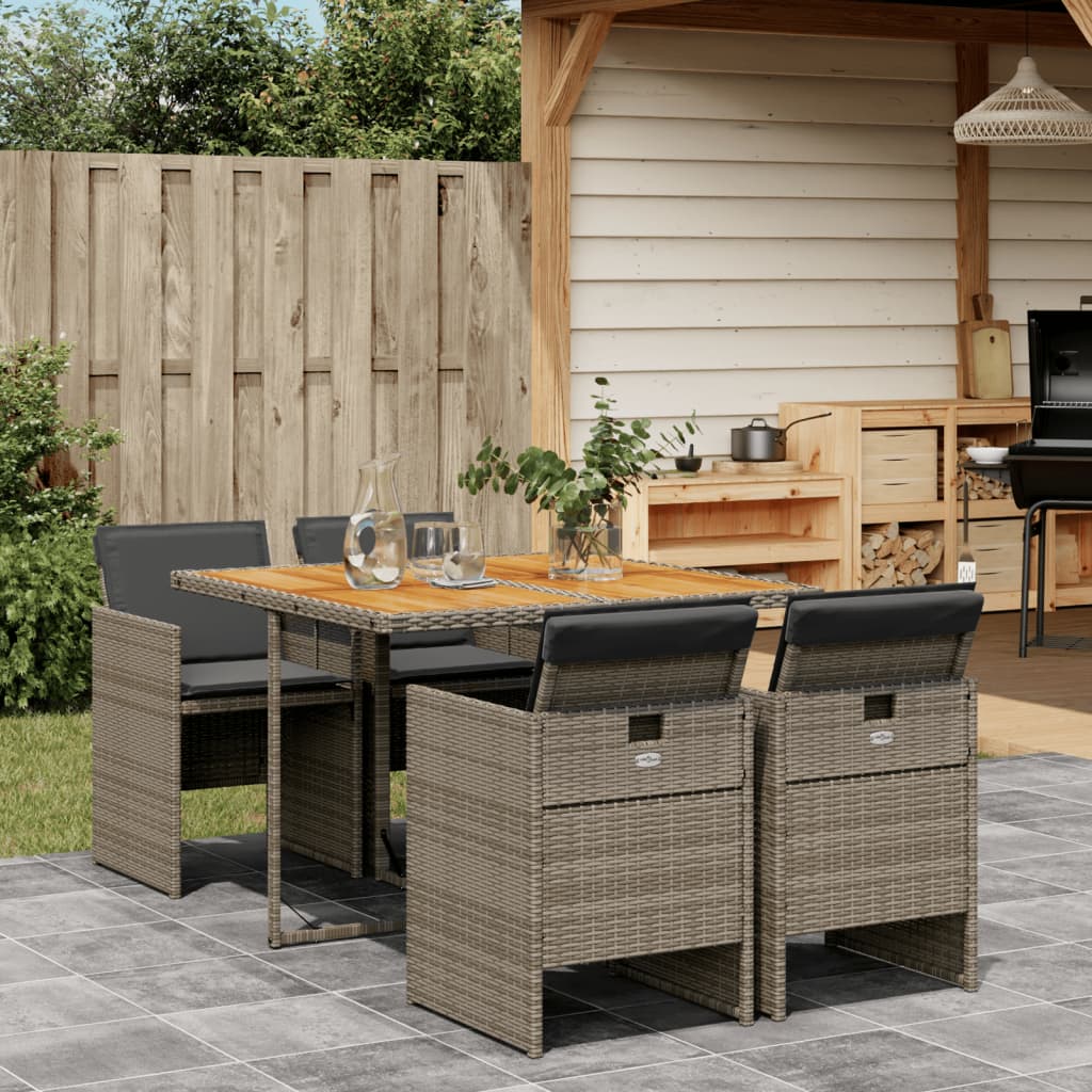 5-tlg. Garten-Essgruppe mit Kissen Grau Poly Rattan